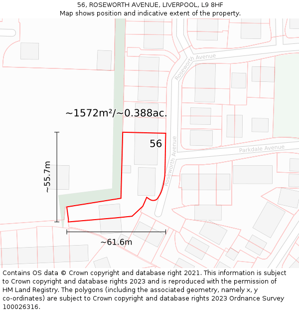 56, ROSEWORTH AVENUE, LIVERPOOL, L9 8HF: Plot and title map