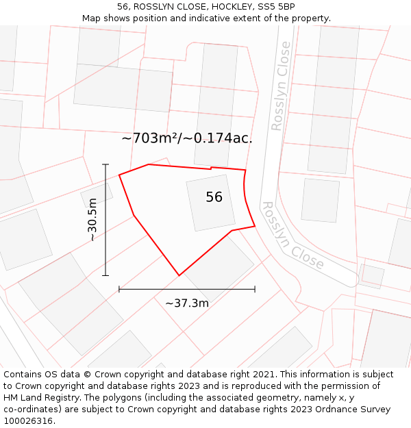 56, ROSSLYN CLOSE, HOCKLEY, SS5 5BP: Plot and title map