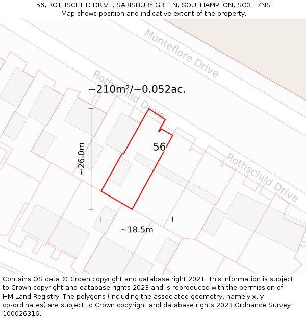 56, ROTHSCHILD DRIVE, SARISBURY GREEN, SOUTHAMPTON, SO31 7NS: Plot and title map