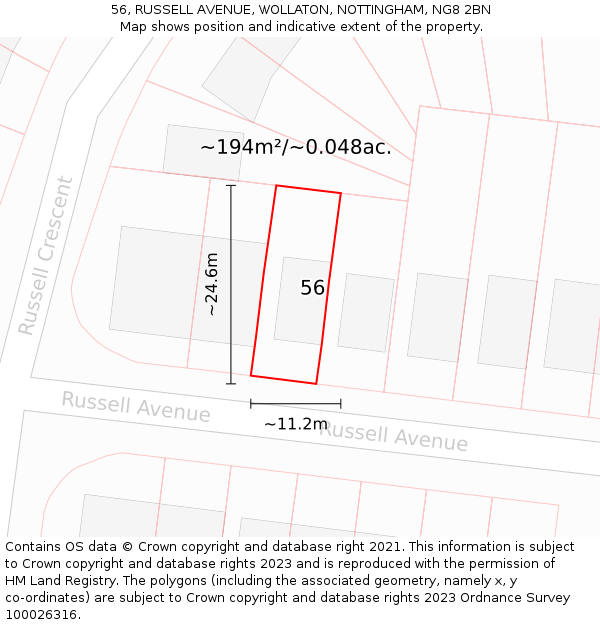 56, RUSSELL AVENUE, WOLLATON, NOTTINGHAM, NG8 2BN: Plot and title map