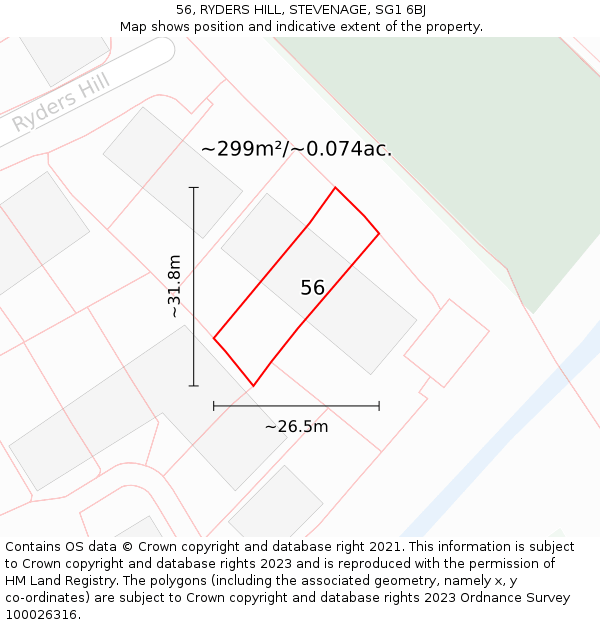 56, RYDERS HILL, STEVENAGE, SG1 6BJ: Plot and title map