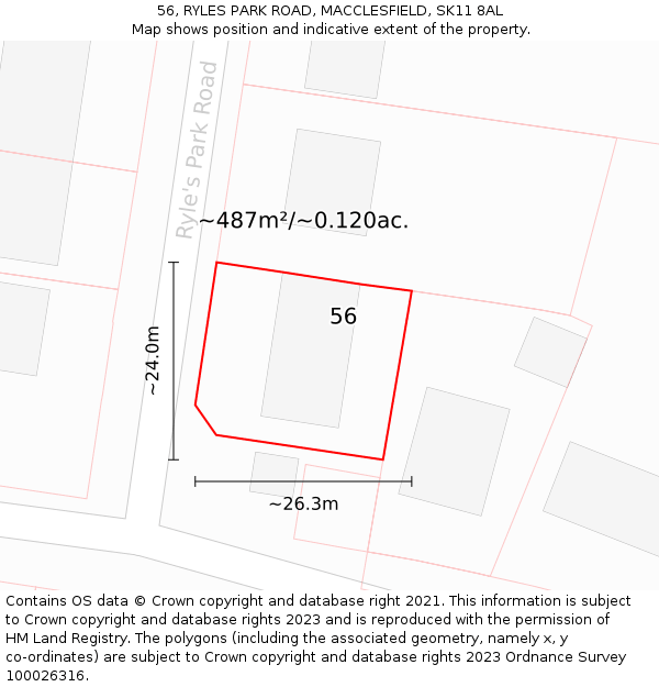 56, RYLES PARK ROAD, MACCLESFIELD, SK11 8AL: Plot and title map