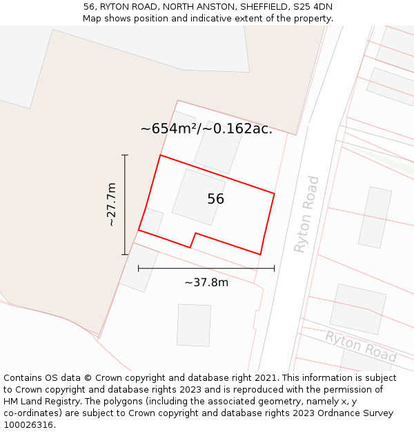 56, RYTON ROAD, NORTH ANSTON, SHEFFIELD, S25 4DN: Plot and title map