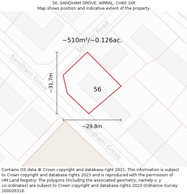 56, SANDHAM GROVE, WIRRAL, CH60 1XR: Plot and title map