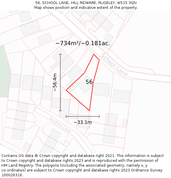 56, SCHOOL LANE, HILL RIDWARE, RUGELEY, WS15 3QN: Plot and title map