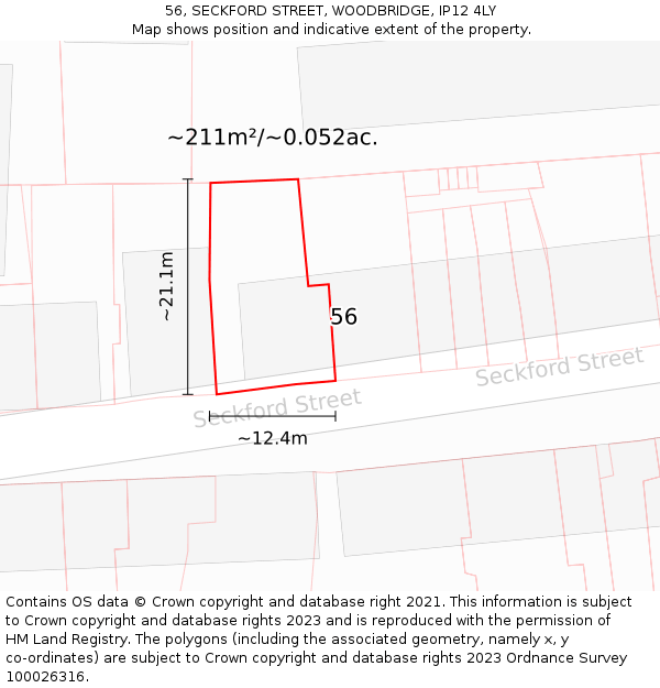 56, SECKFORD STREET, WOODBRIDGE, IP12 4LY: Plot and title map