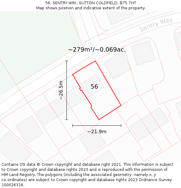 56, SENTRY WAY, SUTTON COLDFIELD, B75 7HT: Plot and title map