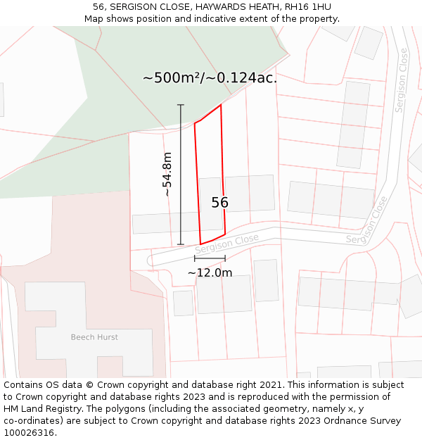 56, SERGISON CLOSE, HAYWARDS HEATH, RH16 1HU: Plot and title map