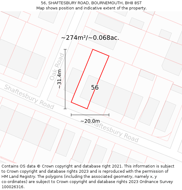 56, SHAFTESBURY ROAD, BOURNEMOUTH, BH8 8ST: Plot and title map