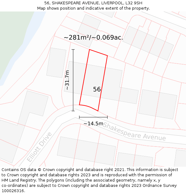 56, SHAKESPEARE AVENUE, LIVERPOOL, L32 9SH: Plot and title map