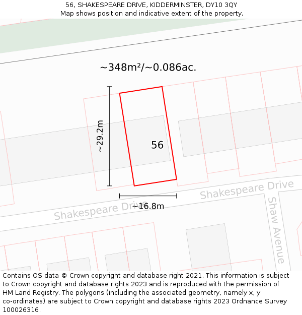 56, SHAKESPEARE DRIVE, KIDDERMINSTER, DY10 3QY: Plot and title map