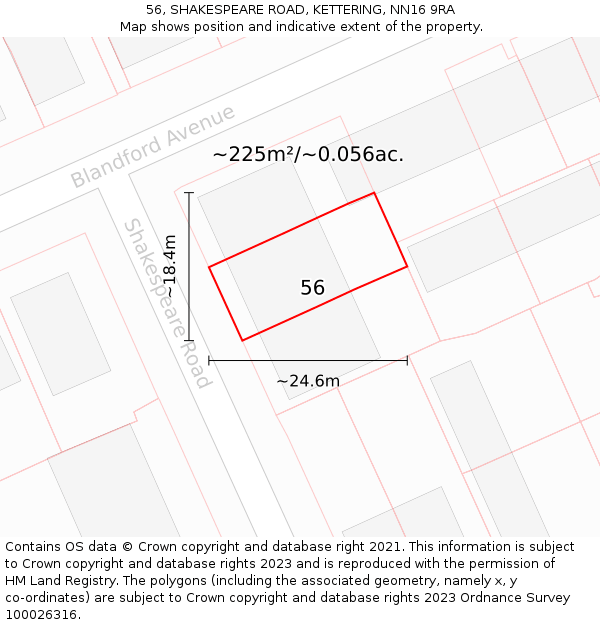 56, SHAKESPEARE ROAD, KETTERING, NN16 9RA: Plot and title map