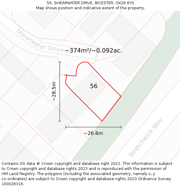 56, SHEARWATER DRIVE, BICESTER, OX26 6YS: Plot and title map