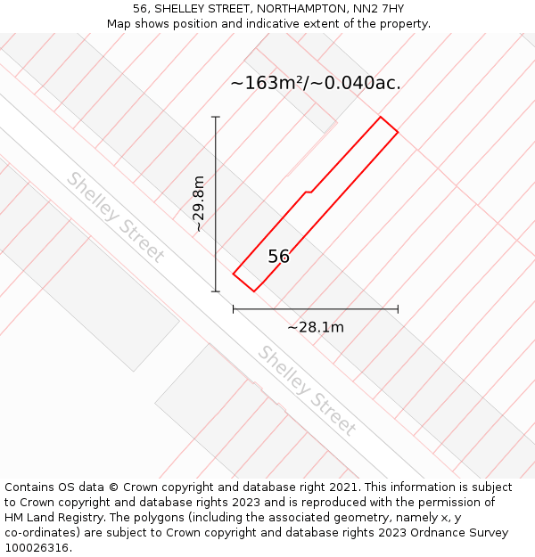56, SHELLEY STREET, NORTHAMPTON, NN2 7HY: Plot and title map