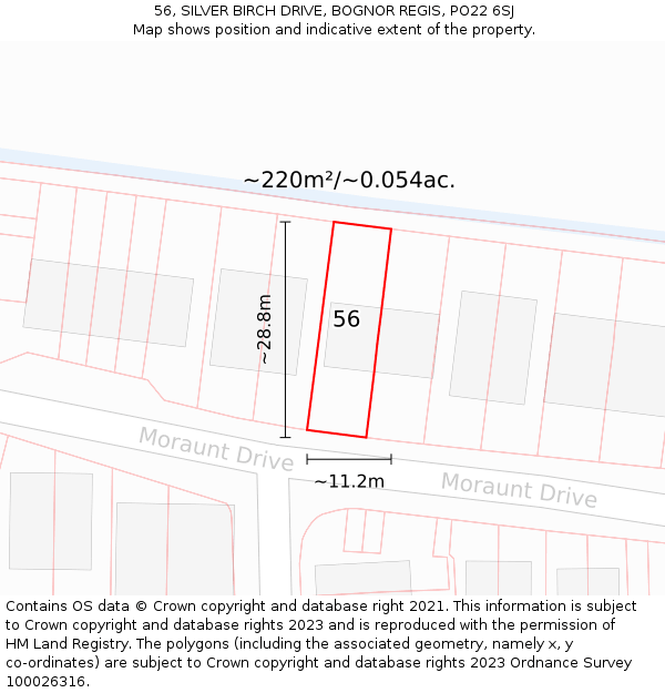 56, SILVER BIRCH DRIVE, BOGNOR REGIS, PO22 6SJ: Plot and title map