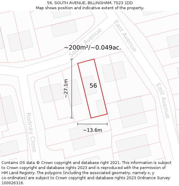 56, SOUTH AVENUE, BILLINGHAM, TS23 1DD: Plot and title map