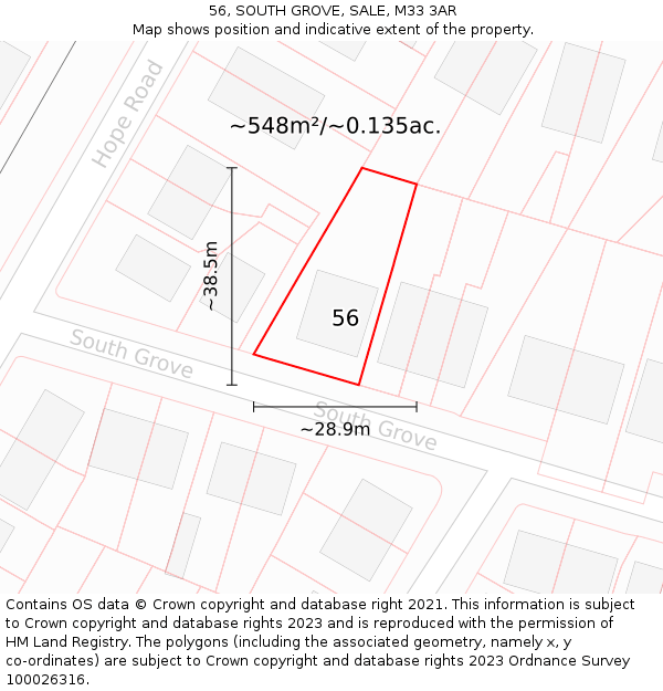 56, SOUTH GROVE, SALE, M33 3AR: Plot and title map