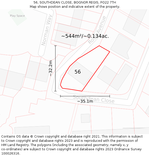 56, SOUTHDEAN CLOSE, BOGNOR REGIS, PO22 7TH: Plot and title map