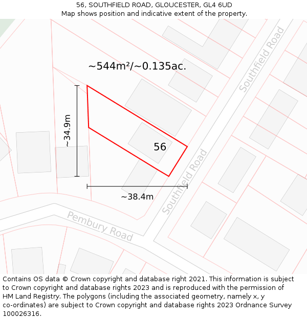 56, SOUTHFIELD ROAD, GLOUCESTER, GL4 6UD: Plot and title map