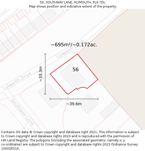 56, SOUTHWAY LANE, PLYMOUTH, PL6 7DL: Plot and title map