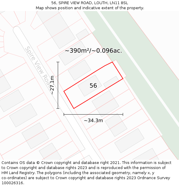 56, SPIRE VIEW ROAD, LOUTH, LN11 8SL: Plot and title map