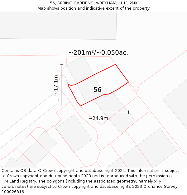 56, SPRING GARDENS, WREXHAM, LL11 2NX: Plot and title map