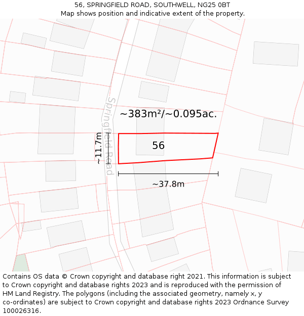 56, SPRINGFIELD ROAD, SOUTHWELL, NG25 0BT: Plot and title map