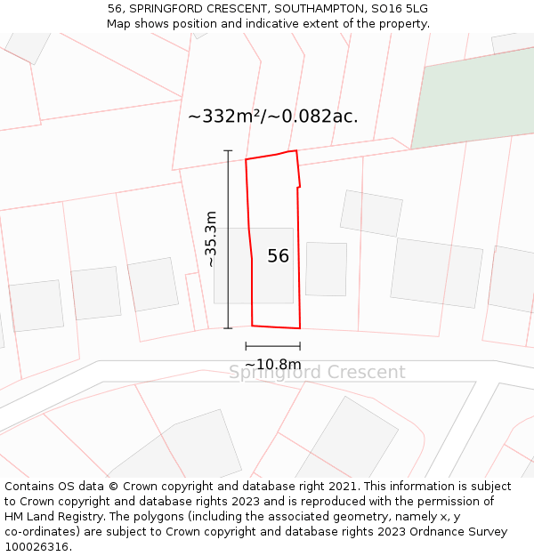 56, SPRINGFORD CRESCENT, SOUTHAMPTON, SO16 5LG: Plot and title map