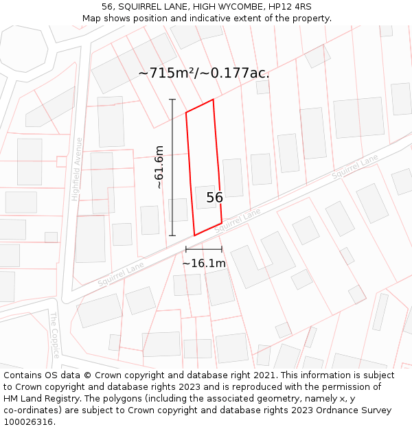 56, SQUIRREL LANE, HIGH WYCOMBE, HP12 4RS: Plot and title map