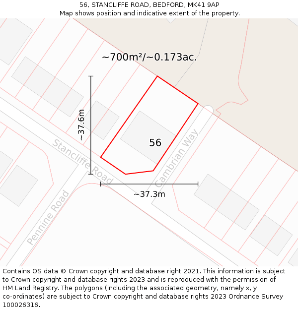 56, STANCLIFFE ROAD, BEDFORD, MK41 9AP: Plot and title map