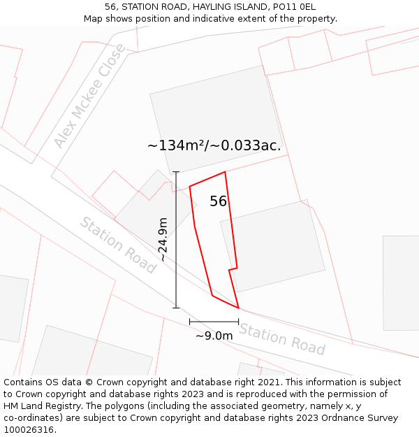 56, STATION ROAD, HAYLING ISLAND, PO11 0EL: Plot and title map