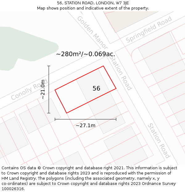 56, STATION ROAD, LONDON, W7 3JE: Plot and title map