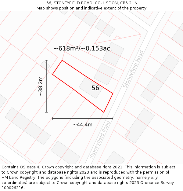 56, STONEYFIELD ROAD, COULSDON, CR5 2HN: Plot and title map