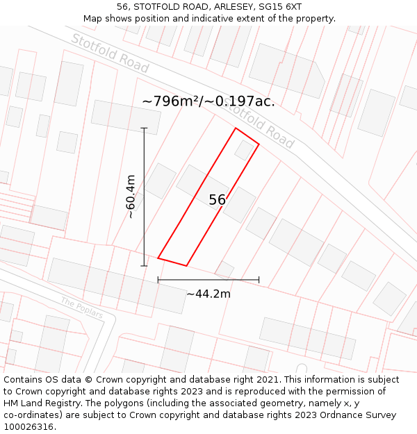 56, STOTFOLD ROAD, ARLESEY, SG15 6XT: Plot and title map