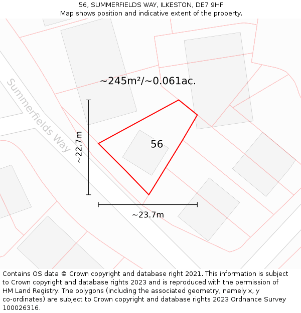 56, SUMMERFIELDS WAY, ILKESTON, DE7 9HF: Plot and title map