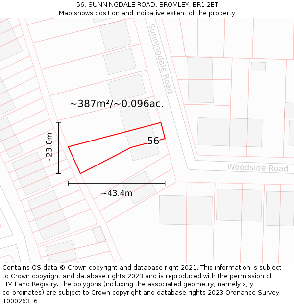 56, SUNNINGDALE ROAD, BROMLEY, BR1 2ET: Plot and title map
