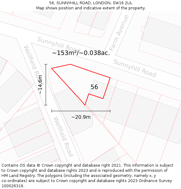 56, SUNNYHILL ROAD, LONDON, SW16 2UL: Plot and title map