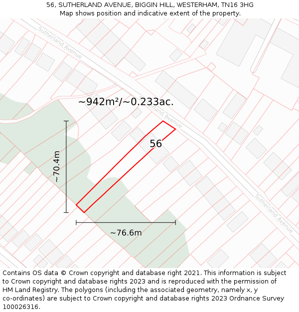 56, SUTHERLAND AVENUE, BIGGIN HILL, WESTERHAM, TN16 3HG: Plot and title map