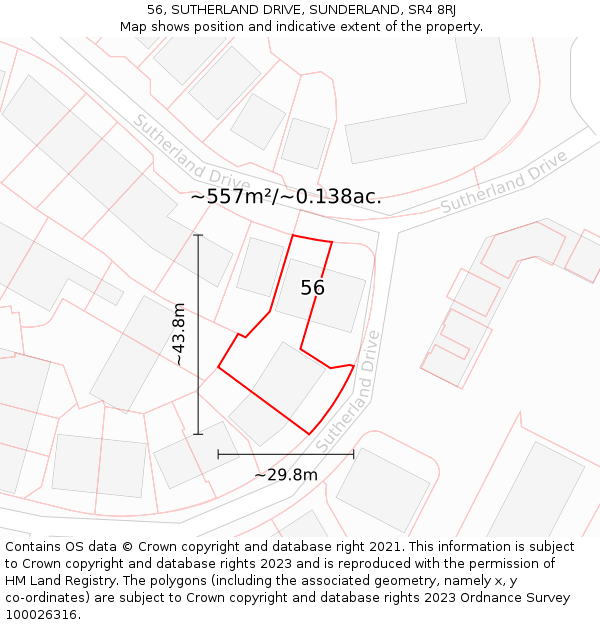 56, SUTHERLAND DRIVE, SUNDERLAND, SR4 8RJ: Plot and title map