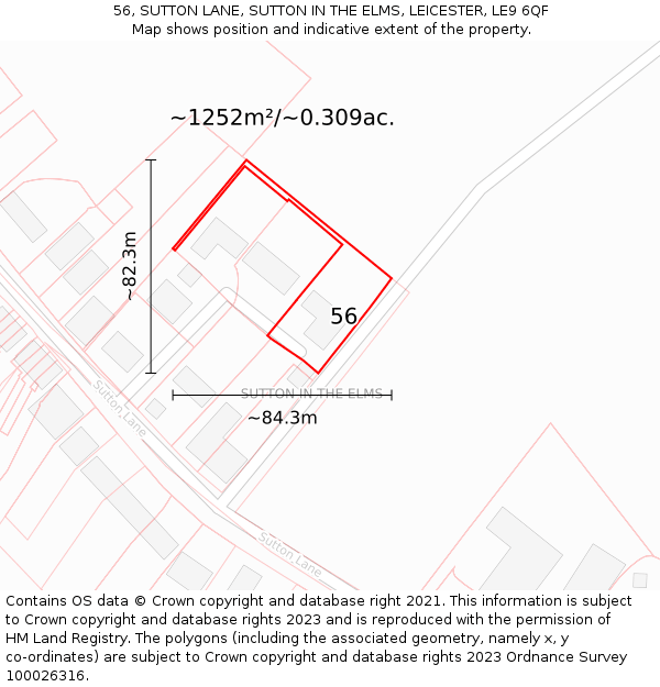 56, SUTTON LANE, SUTTON IN THE ELMS, LEICESTER, LE9 6QF: Plot and title map