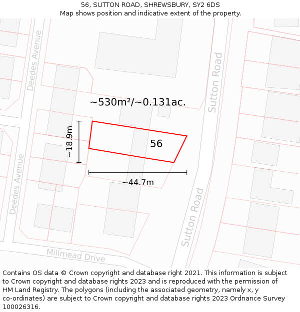 56, SUTTON ROAD, SHREWSBURY, SY2 6DS: Plot and title map