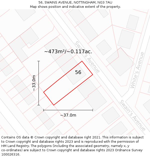 56, SWAINS AVENUE, NOTTINGHAM, NG3 7AU: Plot and title map