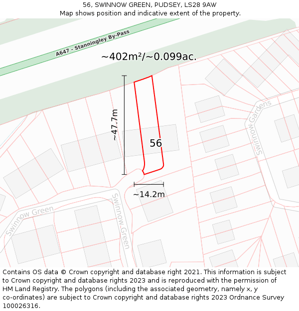 56, SWINNOW GREEN, PUDSEY, LS28 9AW: Plot and title map