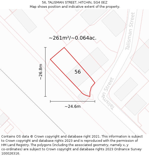 56, TALISMAN STREET, HITCHIN, SG4 0EZ: Plot and title map