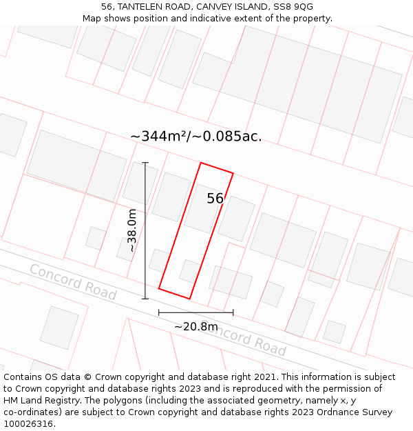 56, TANTELEN ROAD, CANVEY ISLAND, SS8 9QG: Plot and title map