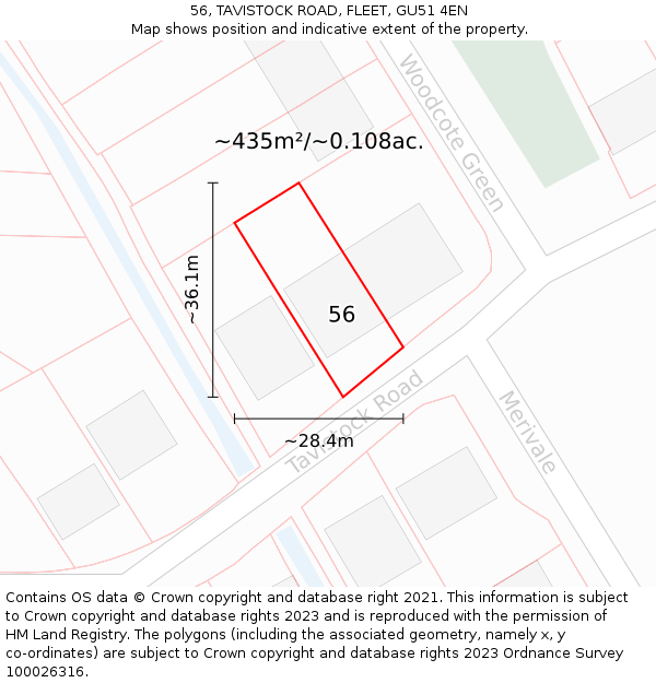 56, TAVISTOCK ROAD, FLEET, GU51 4EN: Plot and title map