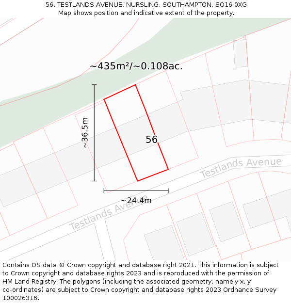 56, TESTLANDS AVENUE, NURSLING, SOUTHAMPTON, SO16 0XG: Plot and title map