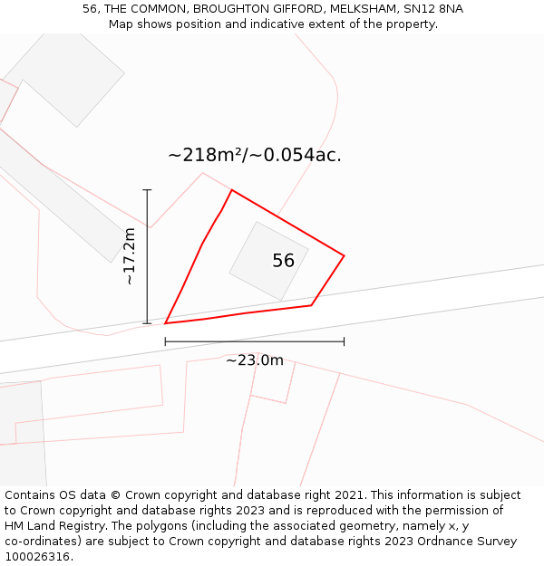 56, THE COMMON, BROUGHTON GIFFORD, MELKSHAM, SN12 8NA: Plot and title map