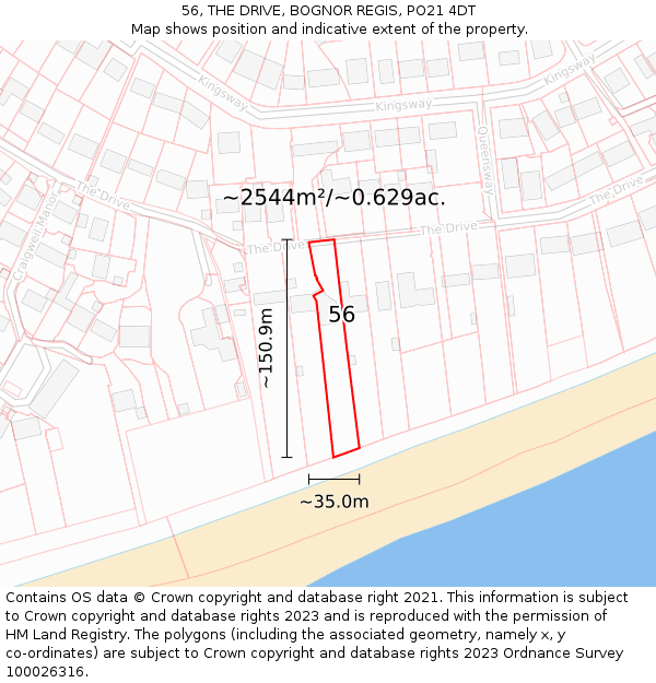 56, THE DRIVE, BOGNOR REGIS, PO21 4DT: Plot and title map