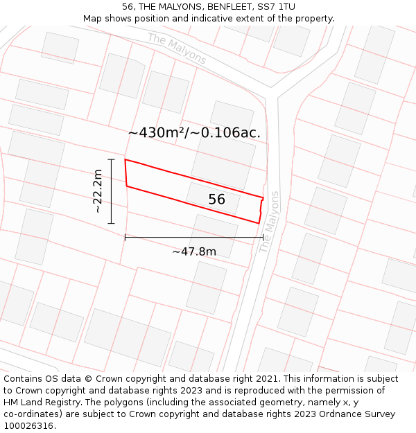 56, THE MALYONS, BENFLEET, SS7 1TU: Plot and title map